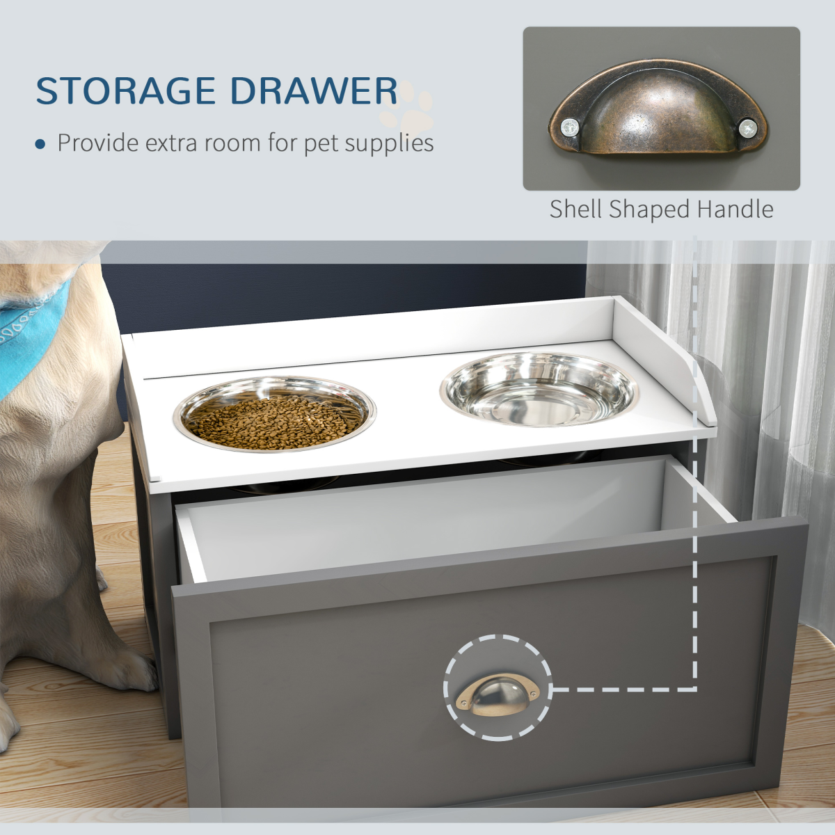 PawHut Raised Stainless Steel Dog Bowl with 21L Drawer for Large Dogs