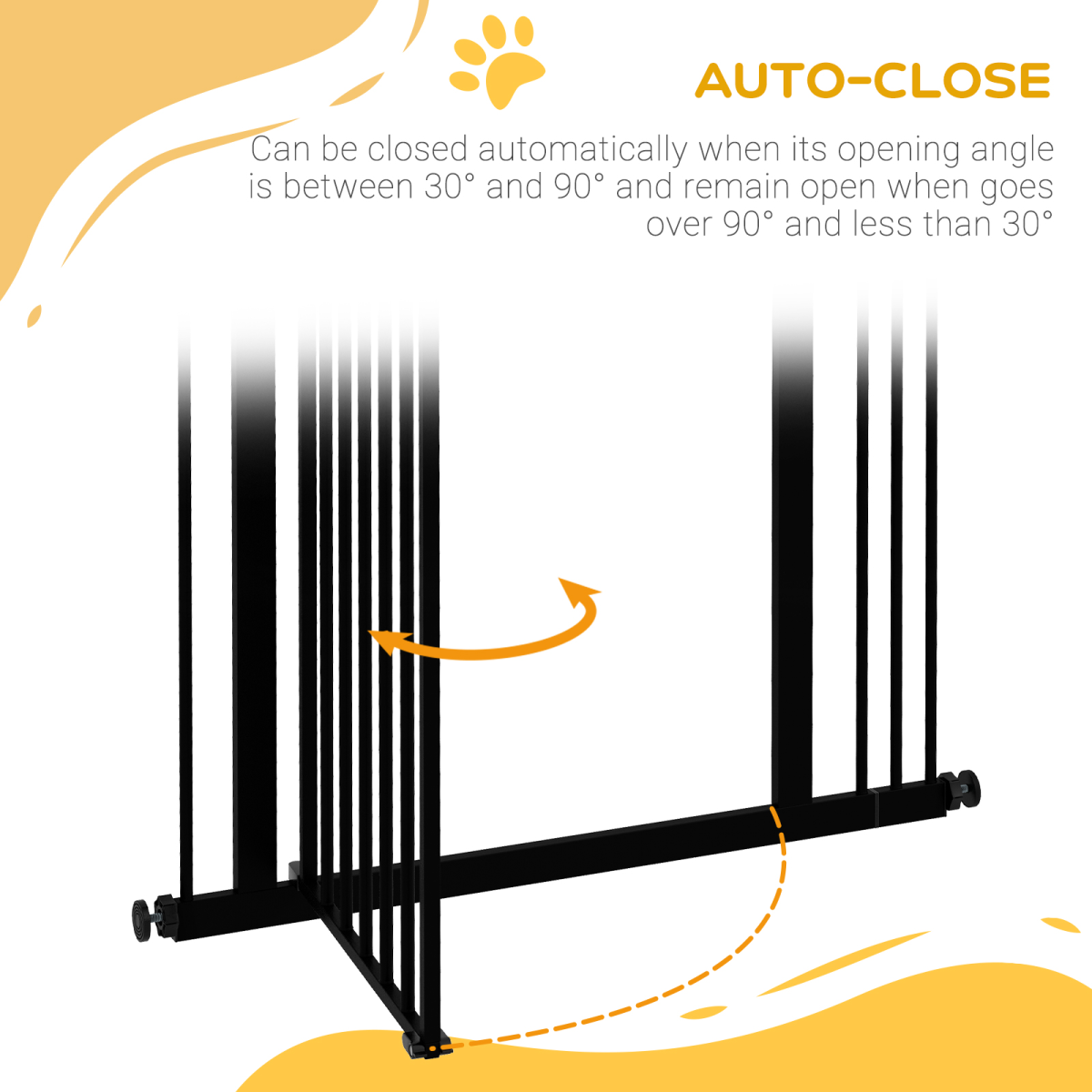 PawHut 74-87cm Metal Pet Gate with Auto-Close Door and Double Lock - Black
