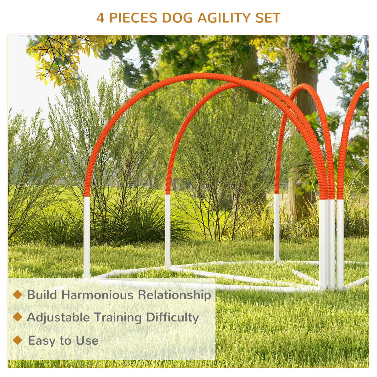 PawHut 4-Pole Weave Dog Agility Set with Carry Bag - Orange