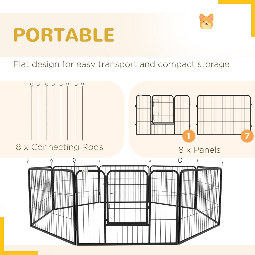 Pawhut 8-Panel Steel Pet Playpen and House - Indoor/Outdoor, Black