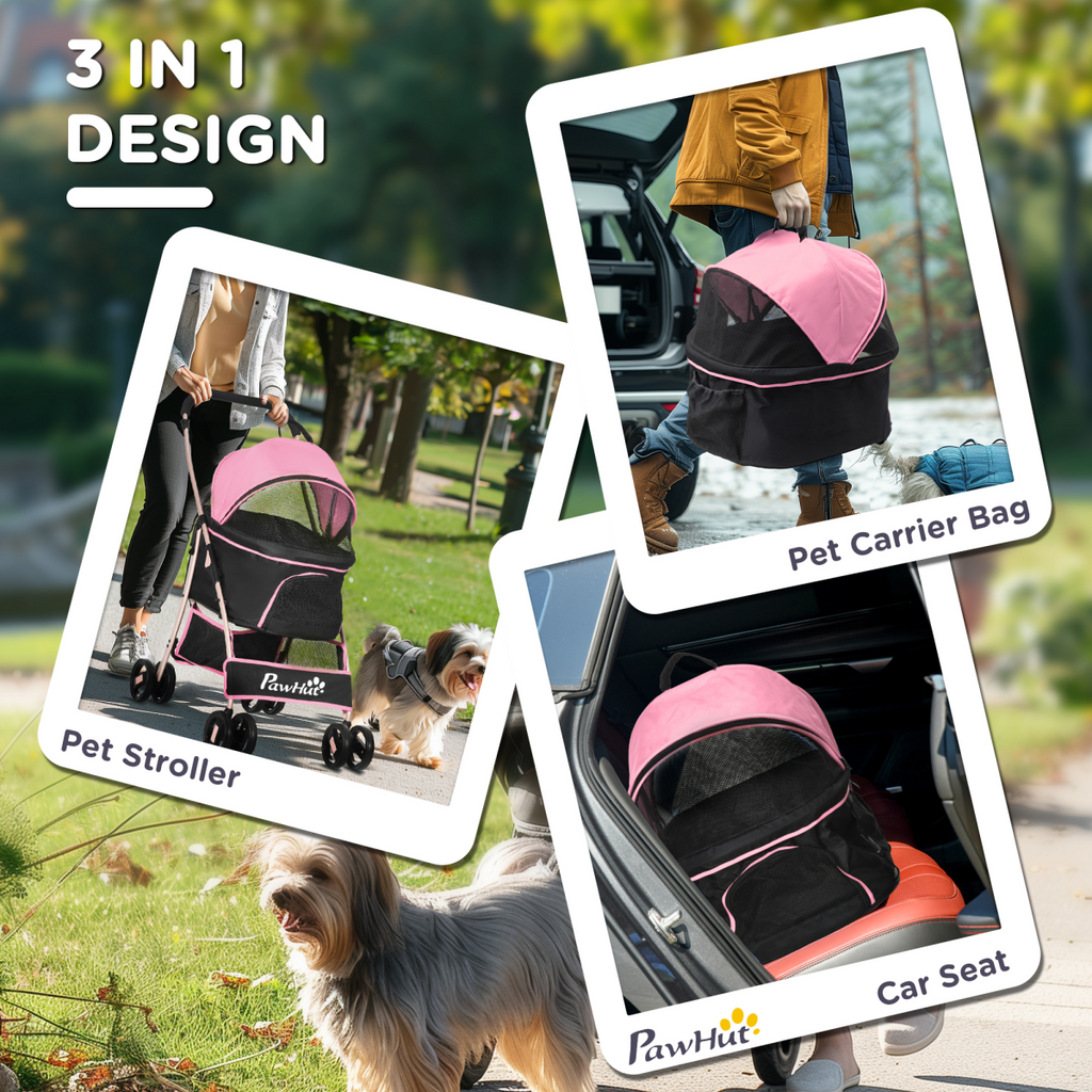 PawHut 3-in-1 Pet Stroller with Detachable Carriage - Pink