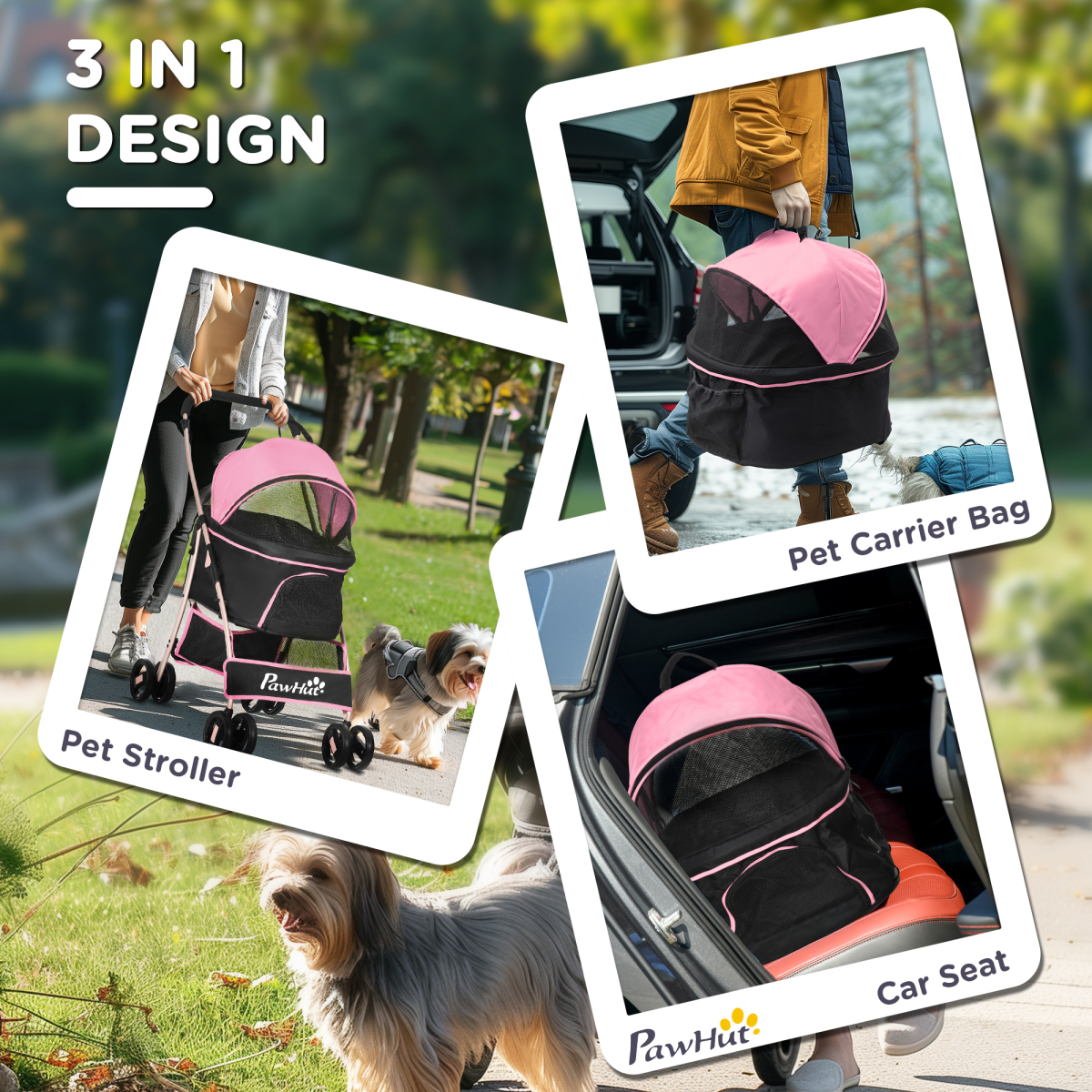 PawHut 3-in-1 Pet Stroller with Detachable Carriage - Pink