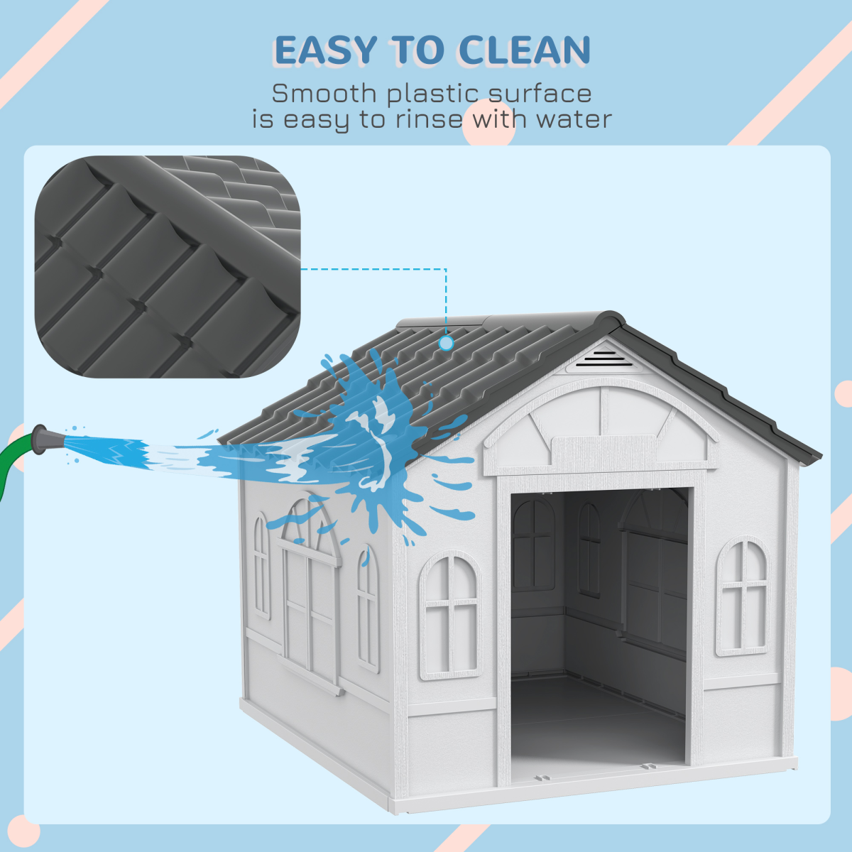 PawHut Weather-Resistant Large Dog House Grey Plastic Shelter