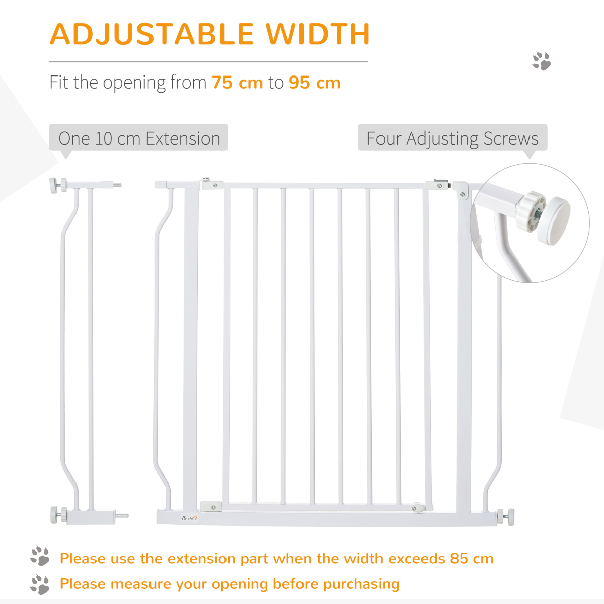PawHut Wide Stair Gate, Pressure-Fit, 75-95cm, White