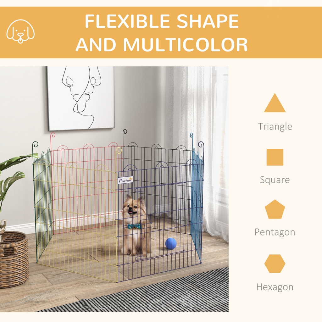 PawHut 6-Panel Pet Playpen with Door - Hexagon/Square Config, Multicolor