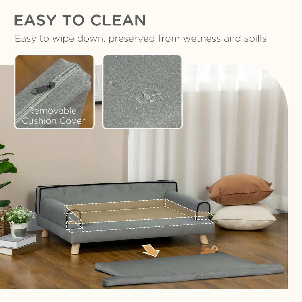 Pet Sofa Bed for Large & Medium Dogs - Wooden Legs, Grey, Water-Resistant