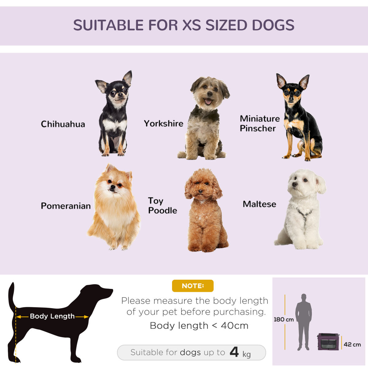 60cm Foldable Pet Carrier with Cushion - Purple Cat/Dog Travel Bag
