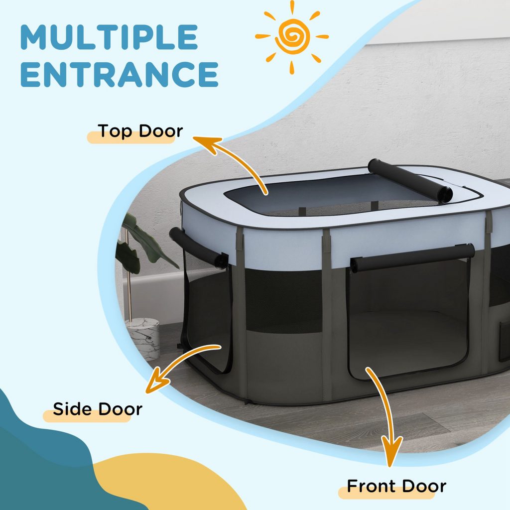PawHut Portable Foldable Pet Pen for Small Animals - Grey