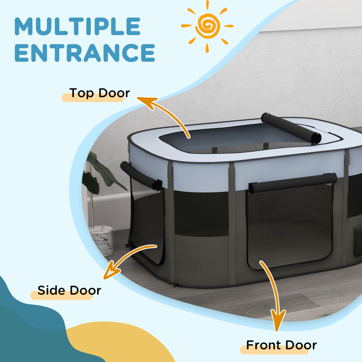 PawHut Portable Foldable Pet Pen for Small Animals - Grey