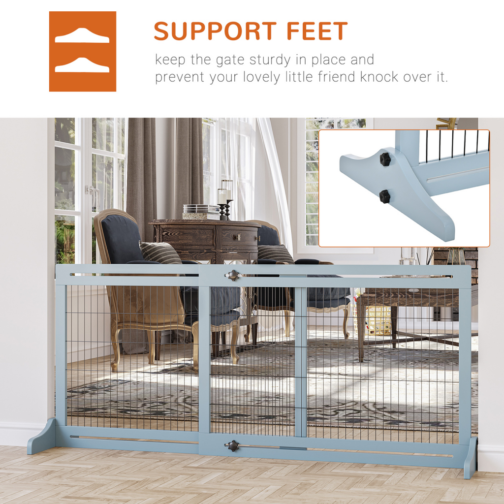 Pawhut Adjustable Freestanding Wooden Pet Gate for Doorways - Grey