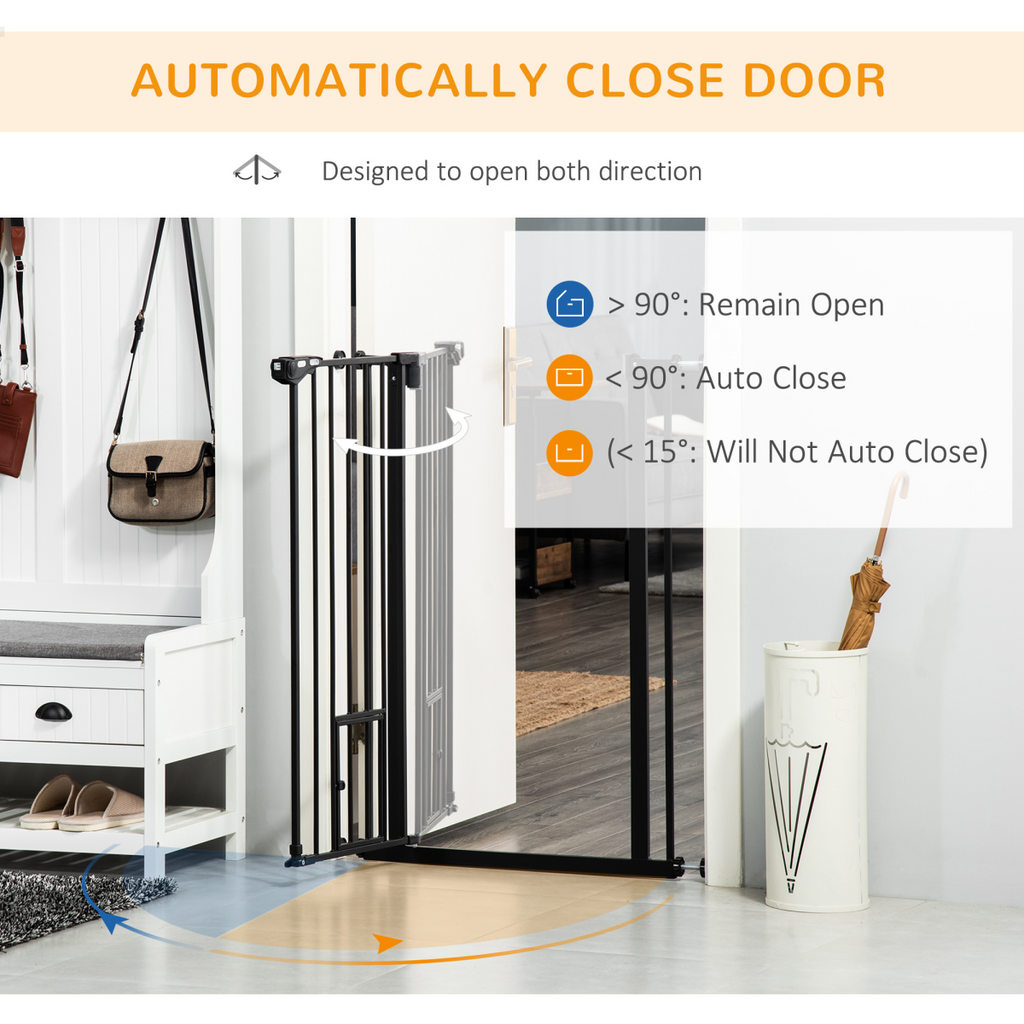 PawHut Extra Tall Dog Gate with Cat Door, Auto-Close for Stairs, 74-101 cm