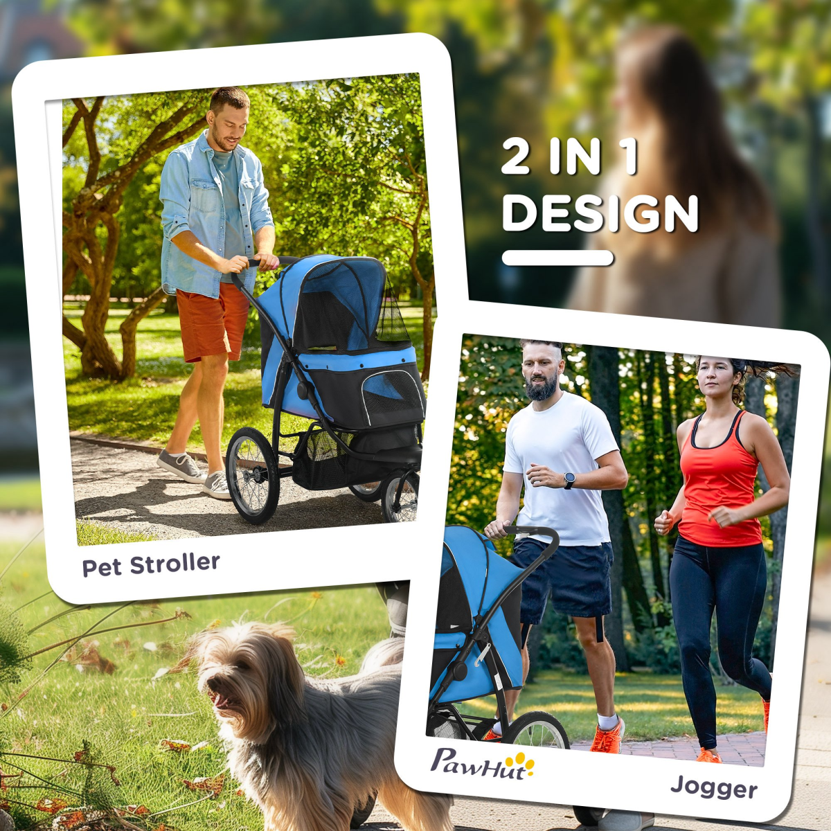 3-Wheel Pet Stroller for Small/Medium Dogs, Foldable Cat Pram - Blue