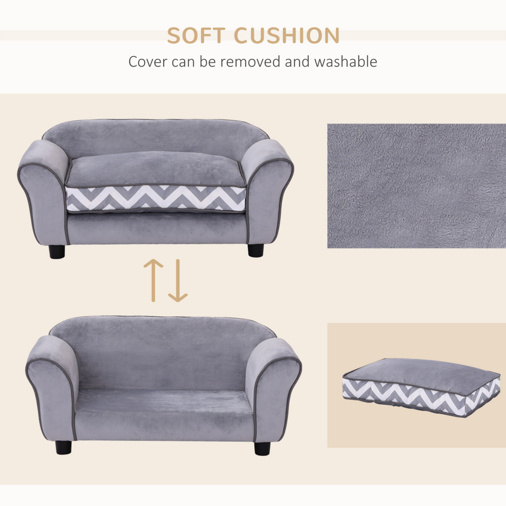XS Dog Sofa Bed with Removable Cushion - Grey, Plush & Safe