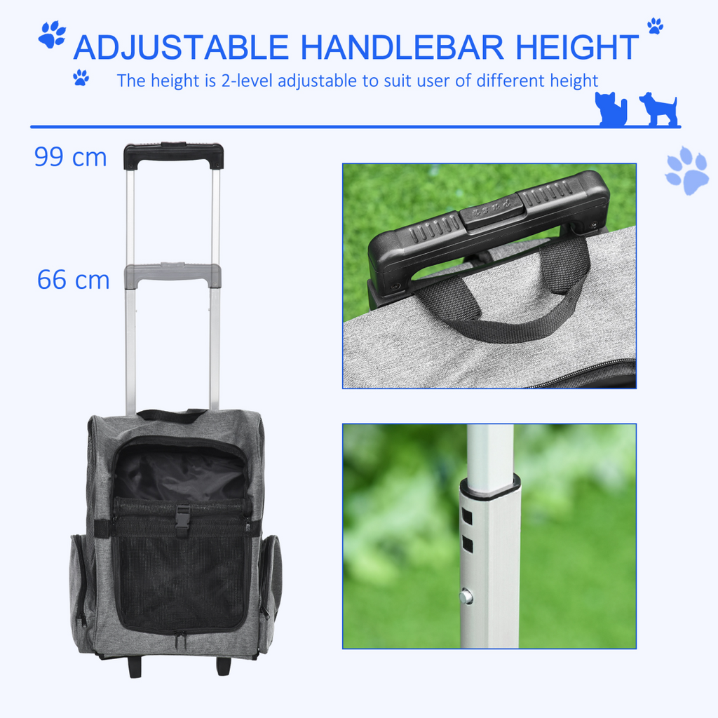 2-in-1 Pet Travel Backpack & Trolley Carrier, Grey