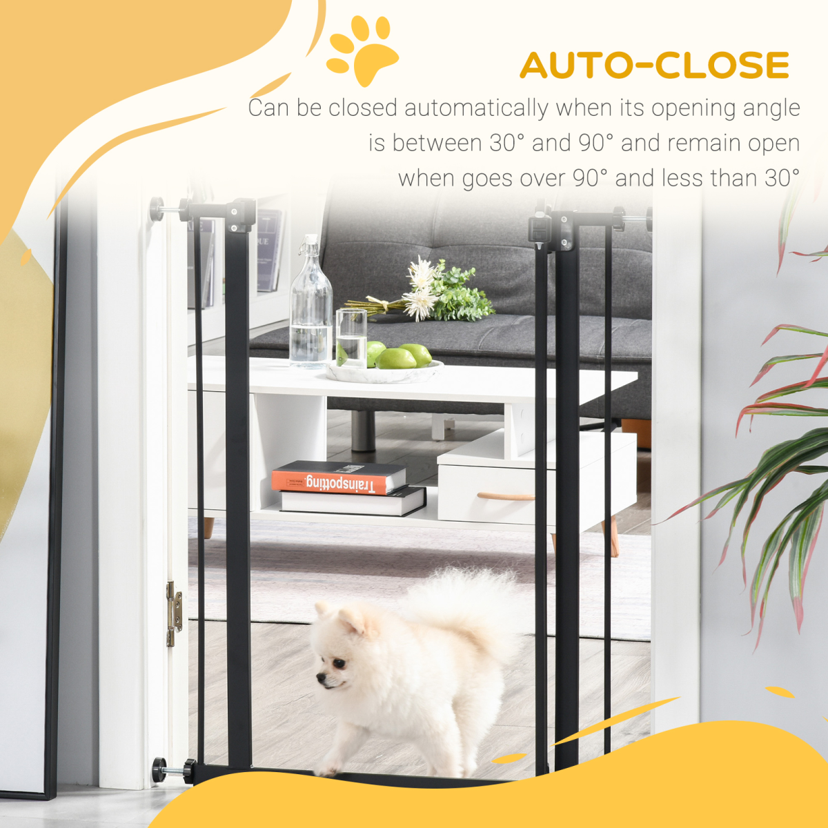 Adjustable 74-80cm Metal Pet Gate with Auto-Close Door - Black