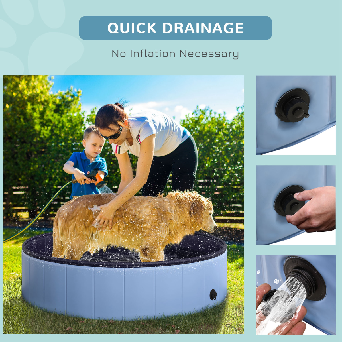 Foldable 120cm Portable Pet Pool - Blue Bath for Dogs & Cats
