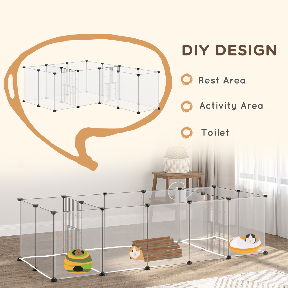 18-Panel DIY Playpen for Guinea Pigs & Hedgehogs - Spacious Modular Cage