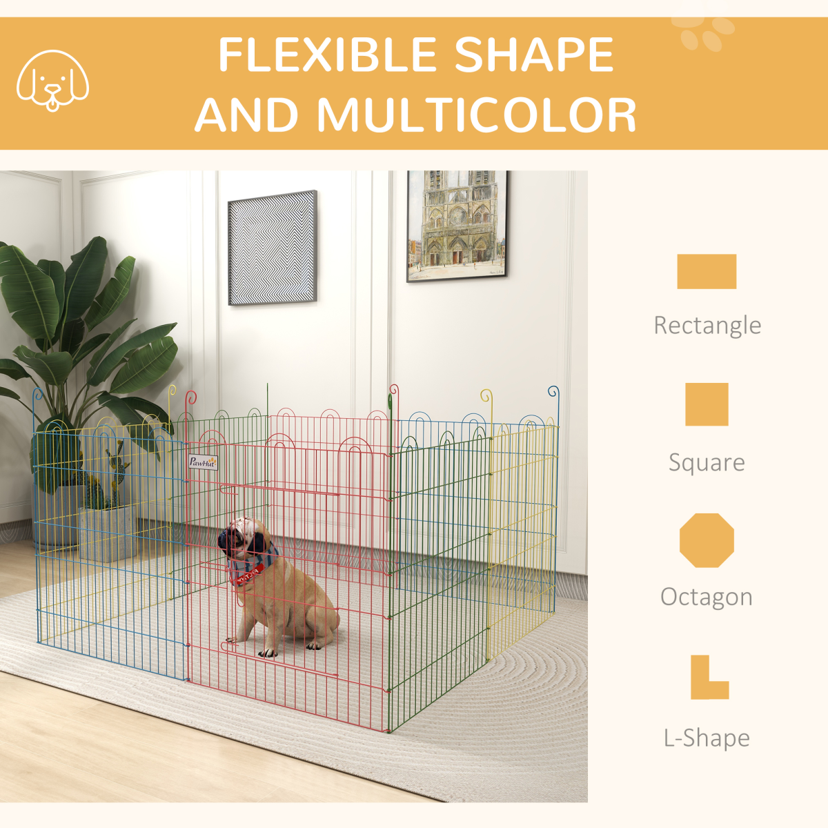 PawHut 6-Panel Pet Playpen with Door - Shape Options (Oct/Sq/Tri), Metal