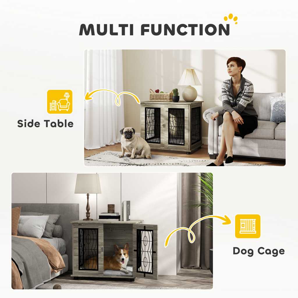 PawHut Multi-Function Dog Crate End Table with Cushioned Bed