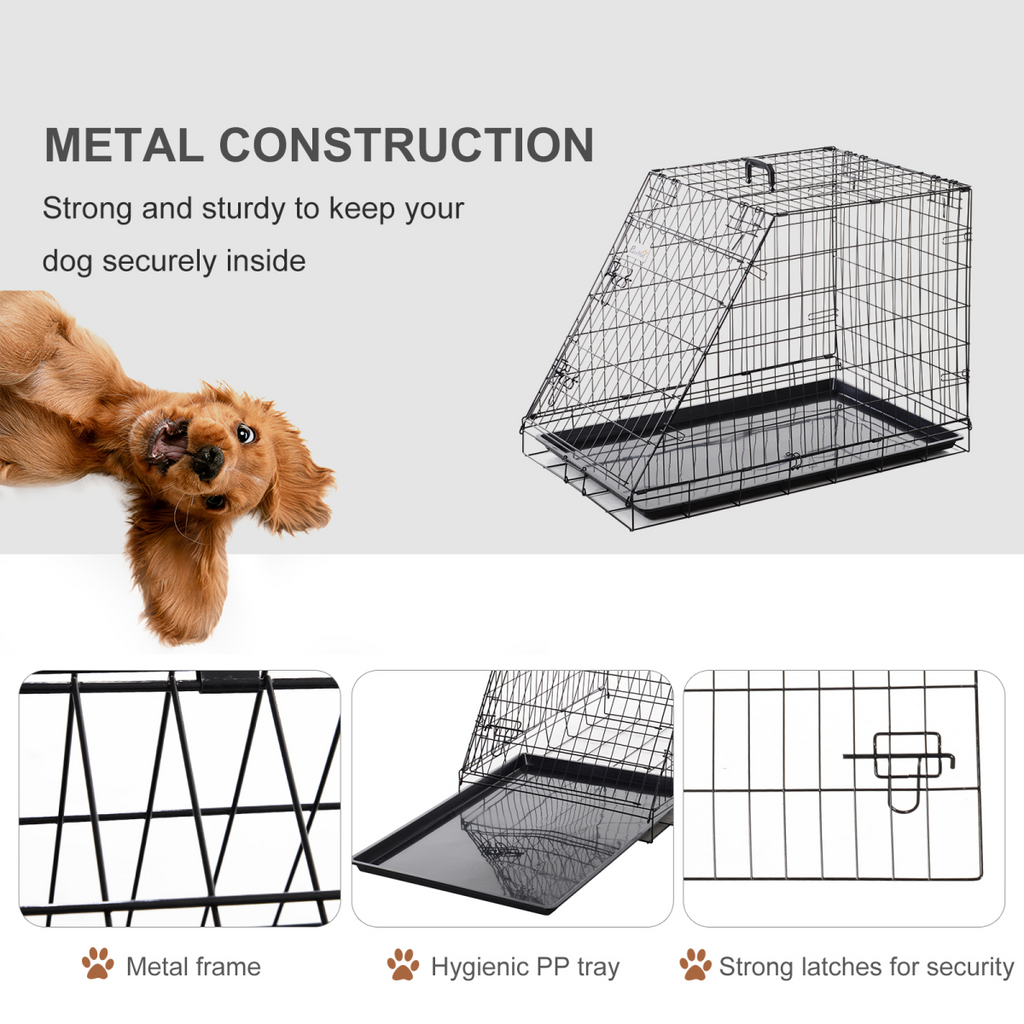 PawHut Trapeze Collapsible Dog Cage with Removable Tray 93x58x65 cm