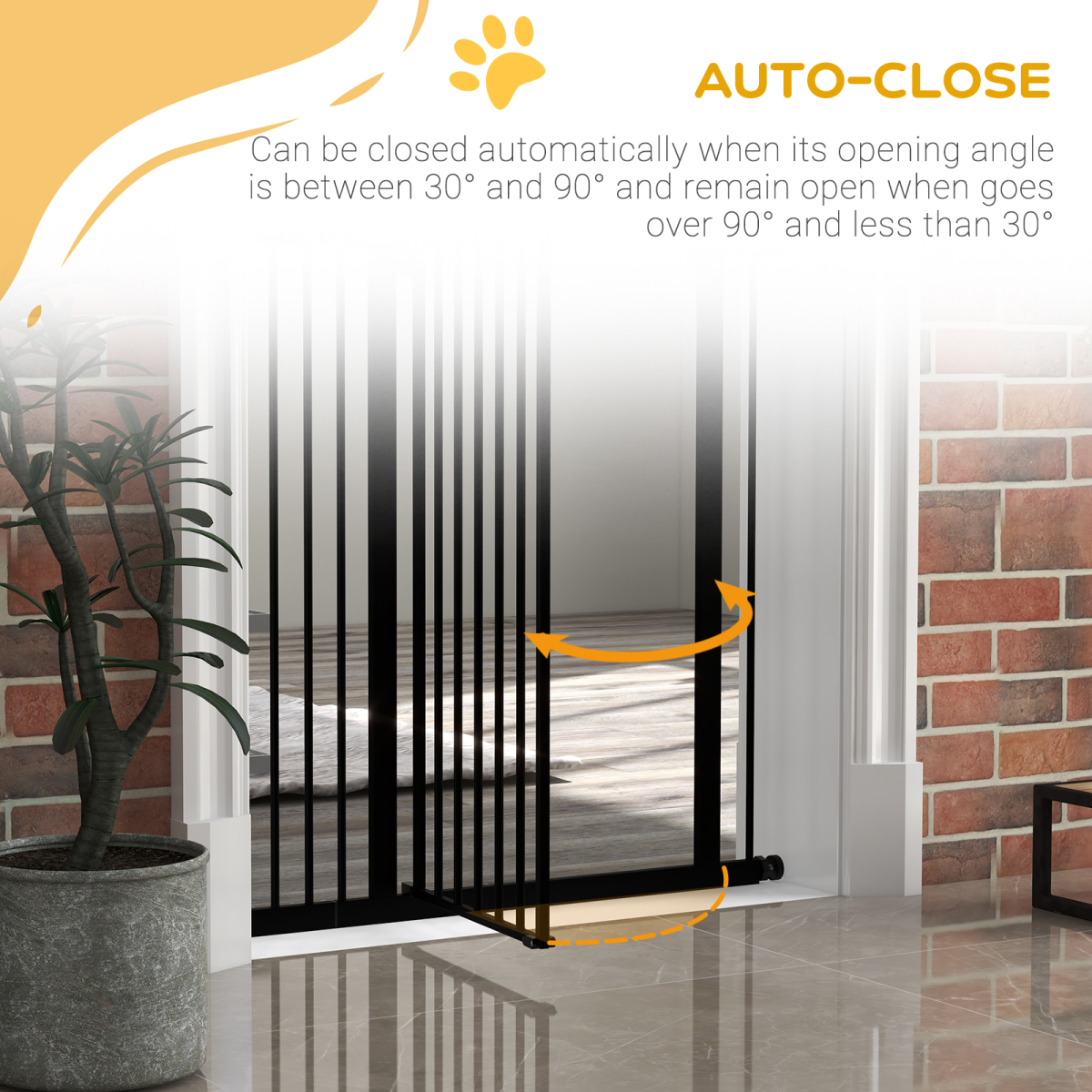 PawHut Adjustable Metal Pet Gate with Auto-Close Door, Black 74-94cm