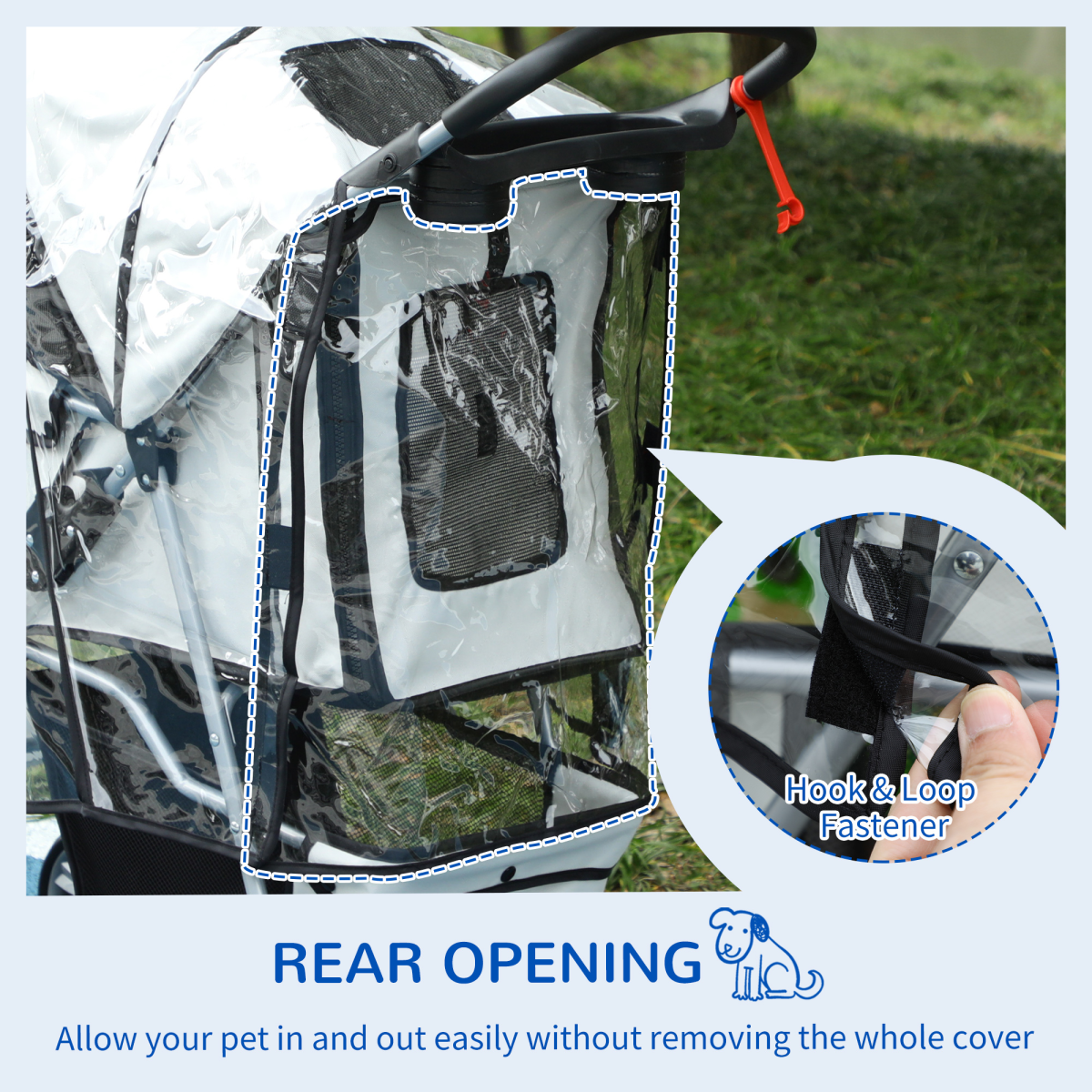 PawHut Dog Stroller Rain Cover with Rear Entry – Weatherproof Pram Shield