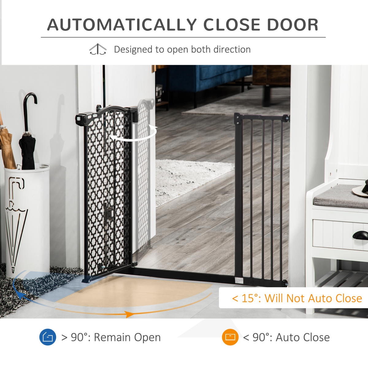 Pawhut 74-105 cm Pet Safety Gate - Pressure Fit, Auto-Close, Double Lock