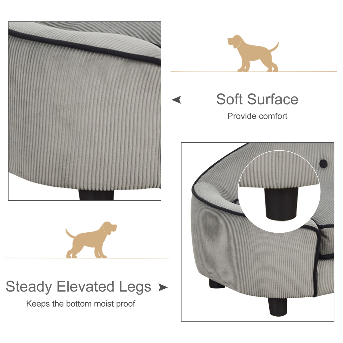 PawHut Dog Sofa Bed with Sponge Cushion - Grey, XS/S