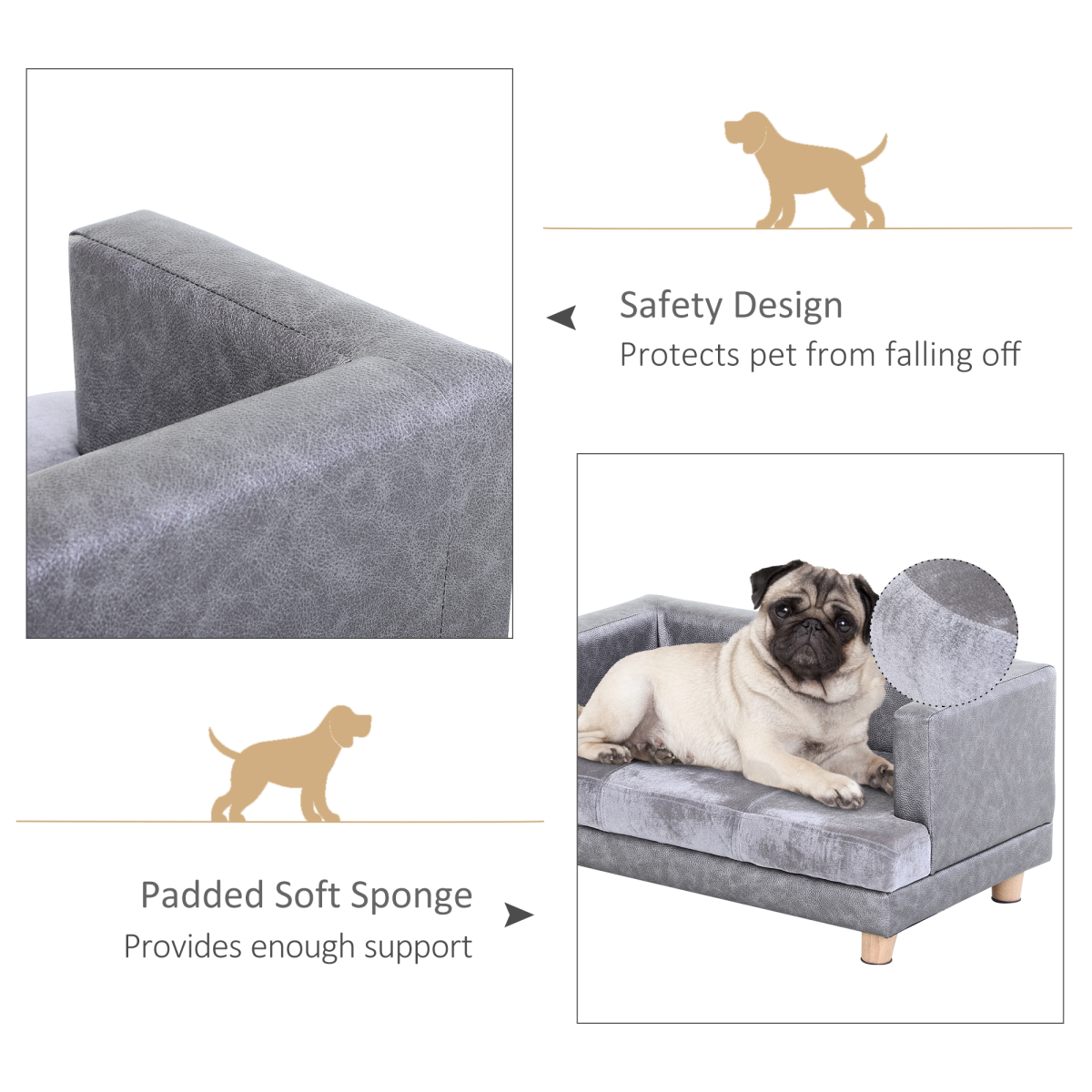 Grey Dog Sofa Bed for Small Dogs - Soft Padded Comfort