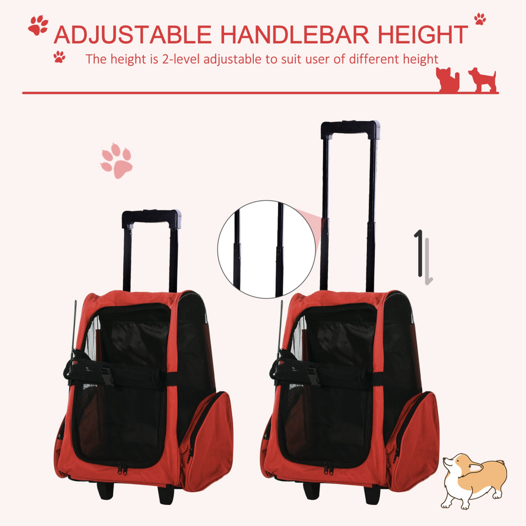 2-in-1 Pet Travel Backpack & Trolley Carrier with Telescopic Handle