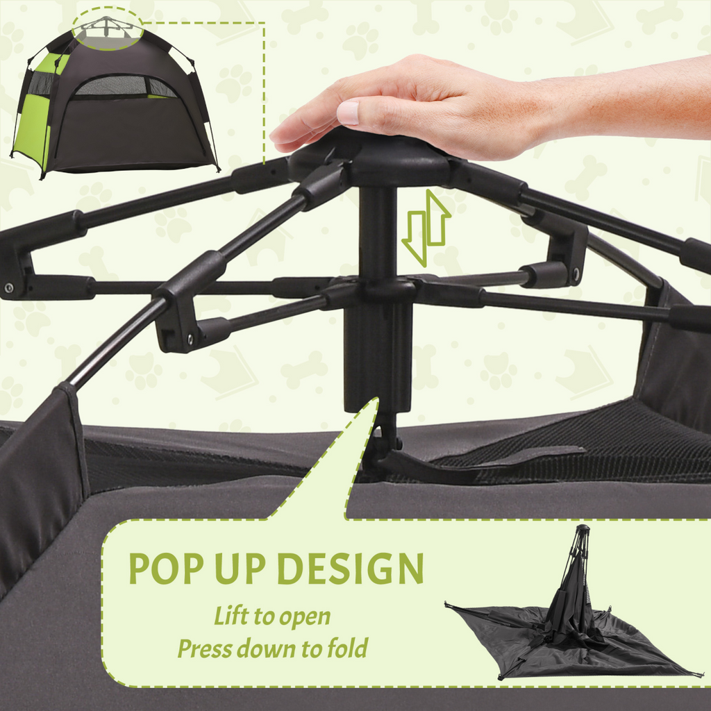 PawHut Foldable Pet Tent - Waterproof Oxford Cloth, Carry Bag, Green