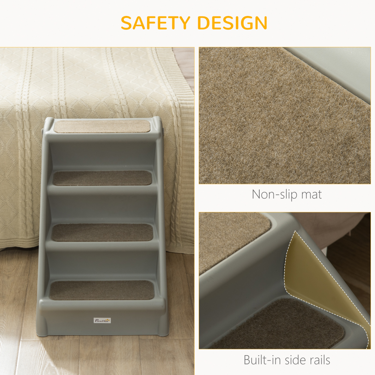 Portable Non-Slip Pet Steps for Bed & Sofa - Grey