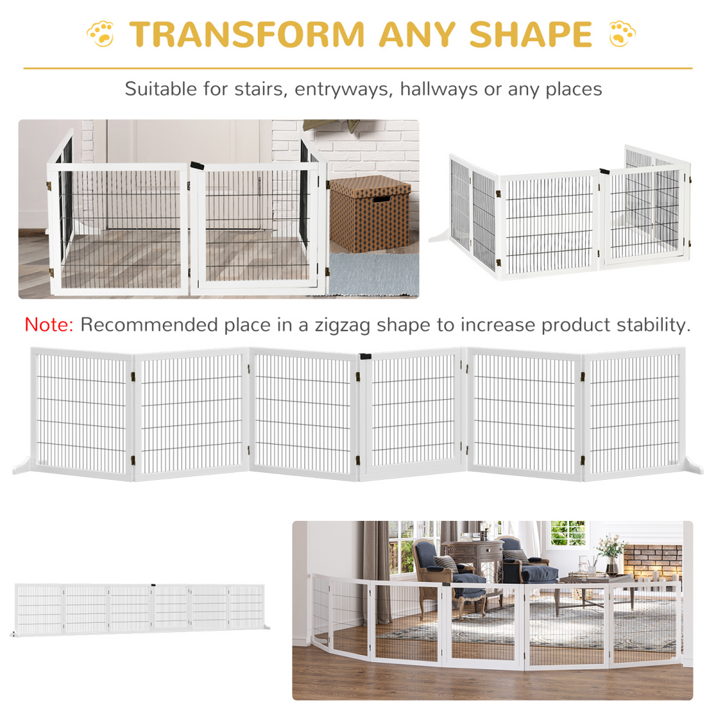 6-Panel Freestanding Foldable Wooden Dog Gate Playpen 432cm Pawhut