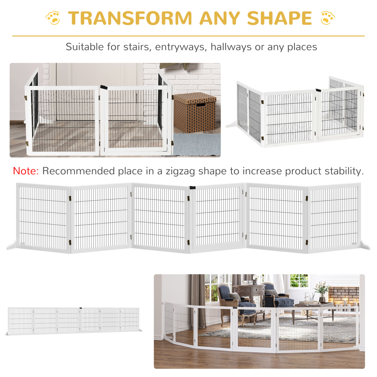 6-Panel Freestanding Foldable Wooden Dog Gate Playpen 432cm Pawhut