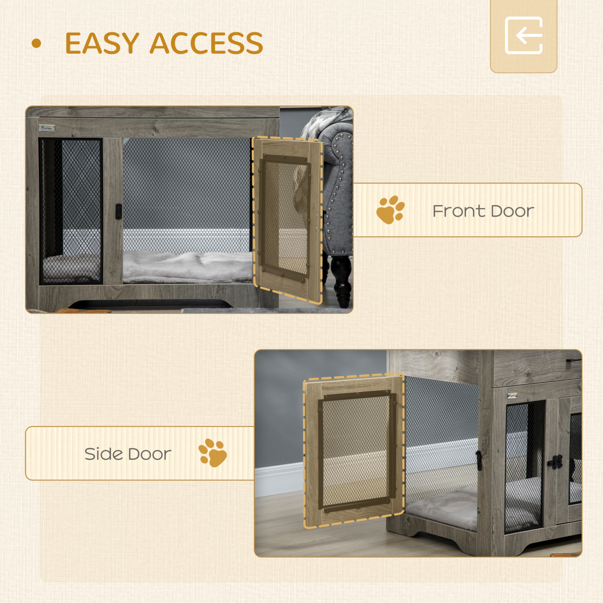 Furniture-Style Double-Door Dog Crate for Medium Dogs - Indoor Grey