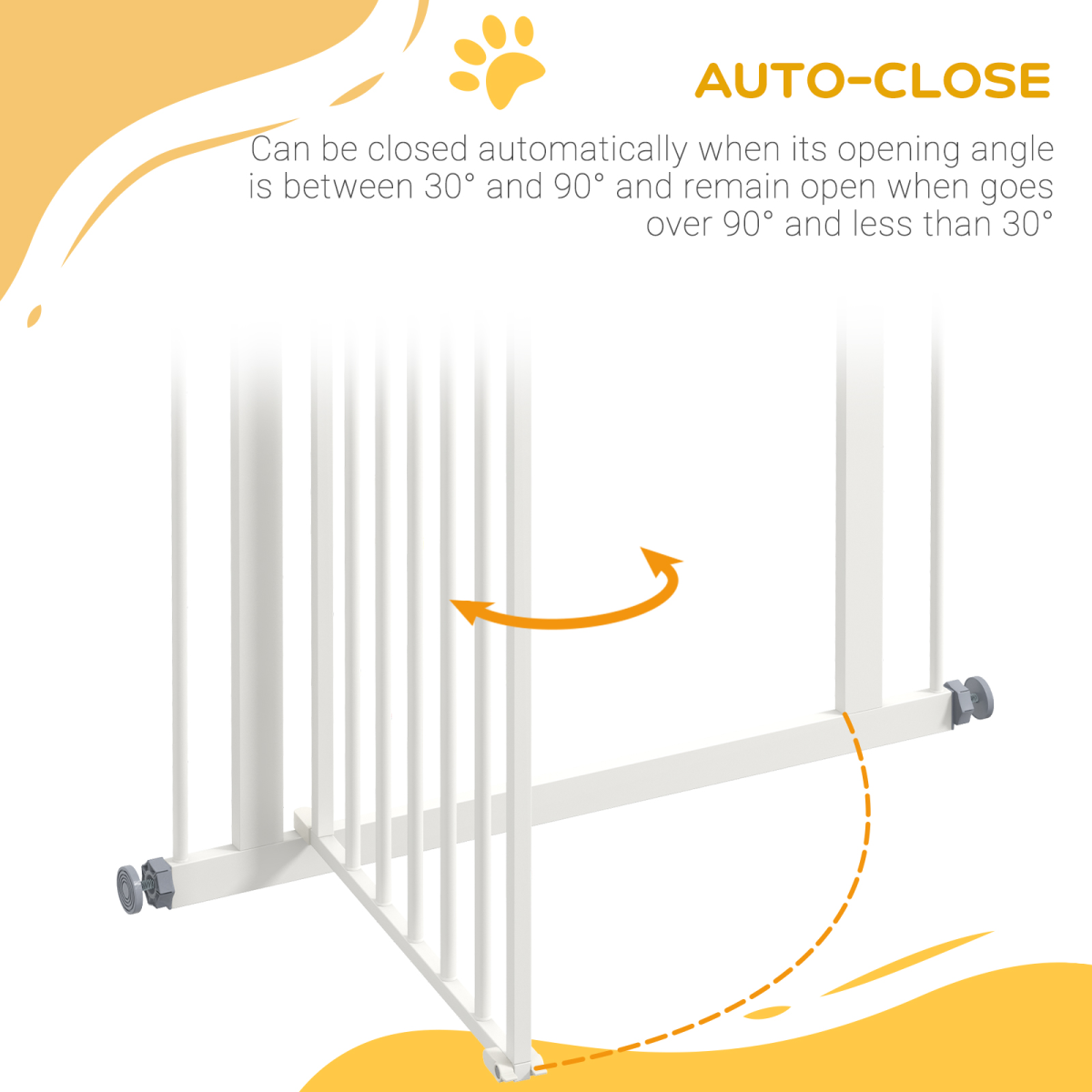 PawHut 74-80cm Adjustable Metal Pet Gate with Auto-Close Door, White
