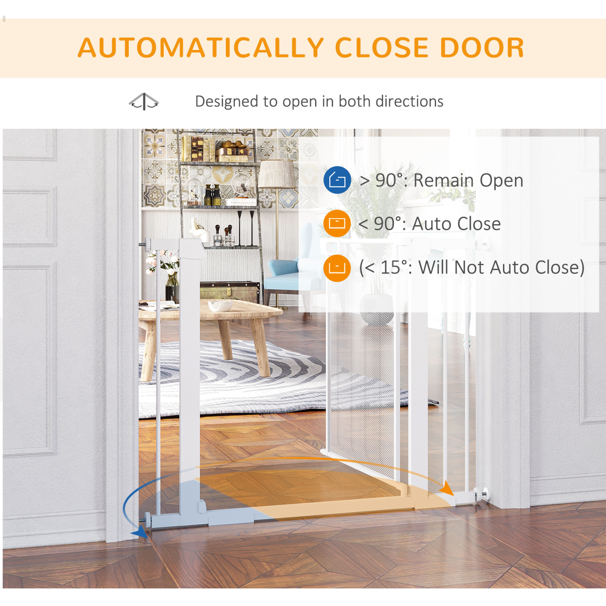 PawHut Pressure-Fit Safety Gate for Doors - Auto-Close, 75-103 cm, White