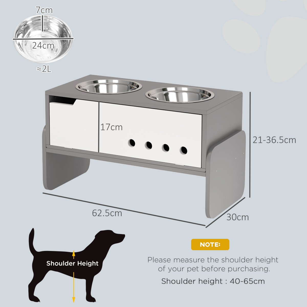 PawHut Height-Adjustable Dog Feeder with Dual Stainless Bowls & Storage