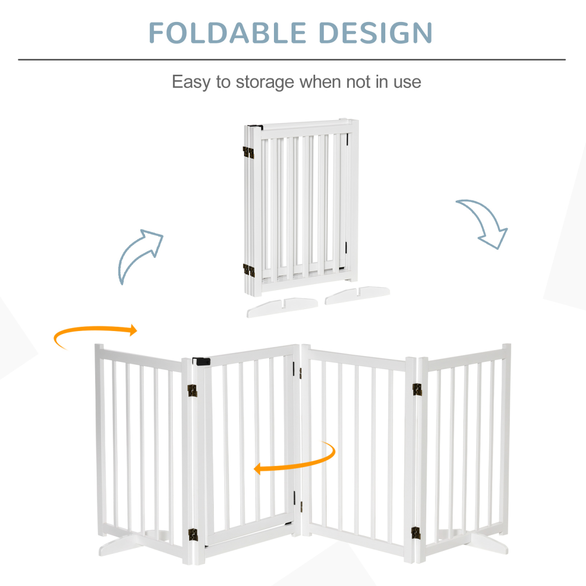 Pawhut Freestanding 4-Panel Pet Gate with 2 Support Feet for Doorways - White