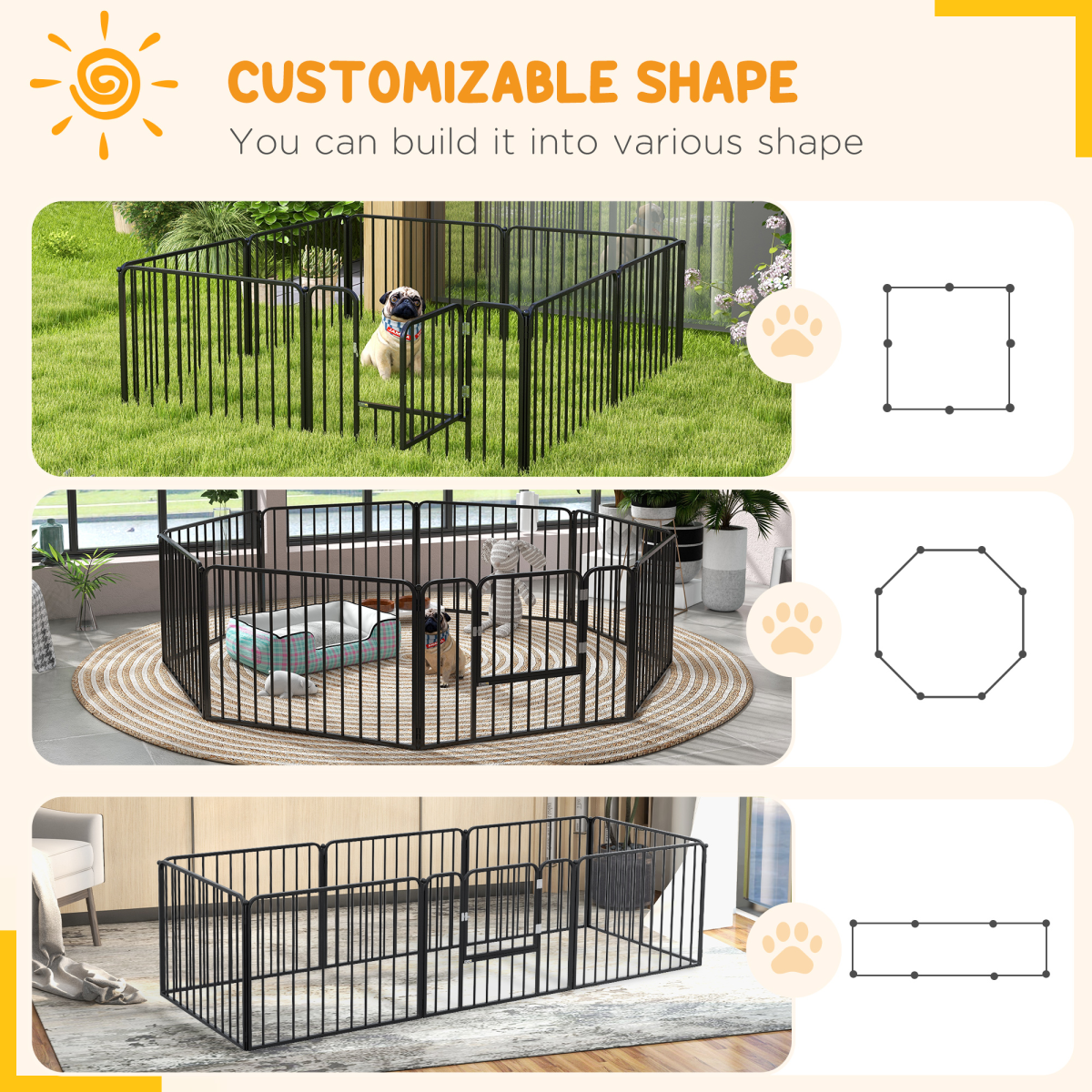 PawHut 60cm Heavy-Duty 8-Panel Dog Playpen for Small Dogs