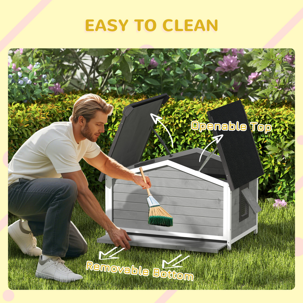 PawHut Outdoor Wooden Dog Kennel - 97L x 72W x 65H cm, Grey