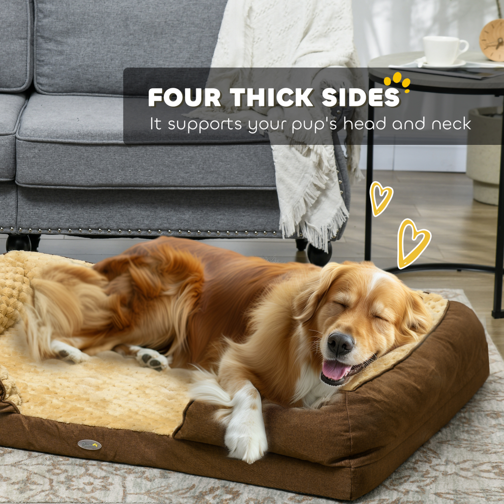 PawHut Calming Large Dog Bed with Thick Bolster, Non-Slip, Brown