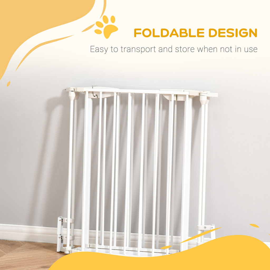 Foldable Pet Safety Gate 3-Panel Playpen with Walk-Through Door, White