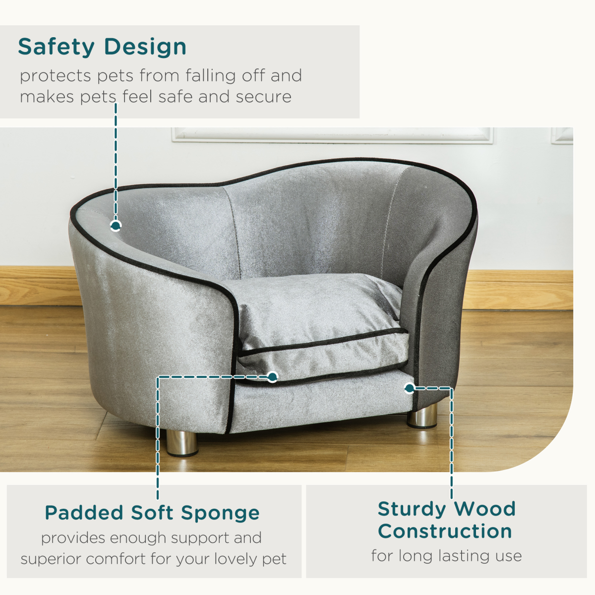 Modern Dog Sofa Bed with Storage Pocket, Removable Cushion, Non-Slip