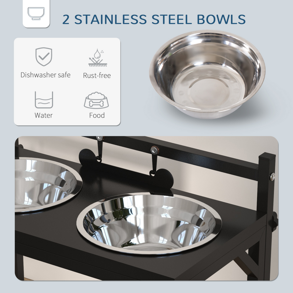 PawHut Adjustable Raised Dog Bowl Stand with Name Plate