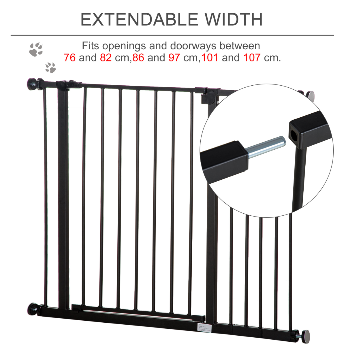 Pressure-Fit Dog Gate & Pet Barrier for Stairs, 76–107 cm, Black