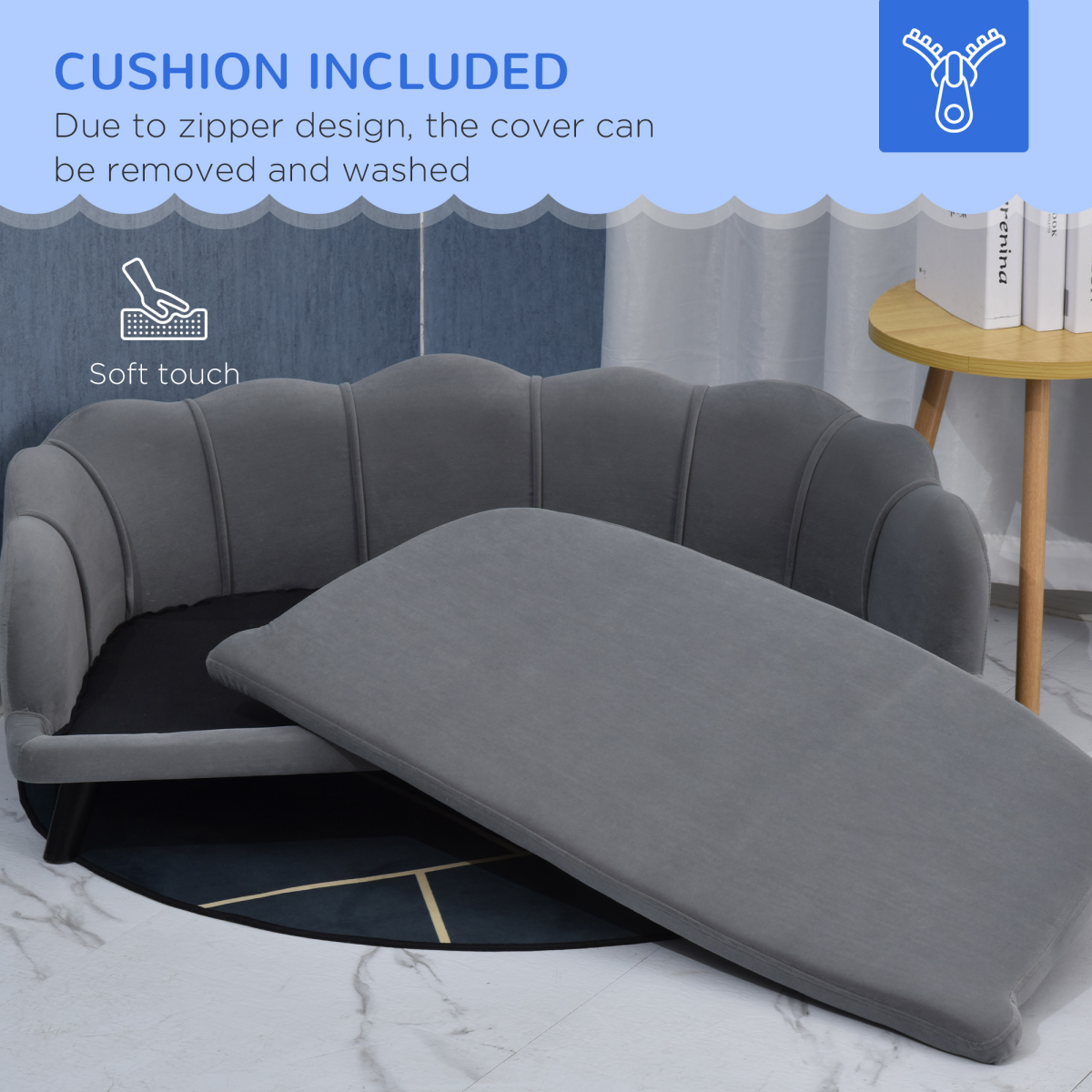 PawHut Dog Sofa Bed with Legs - For Medium to Large Dogs, Grey