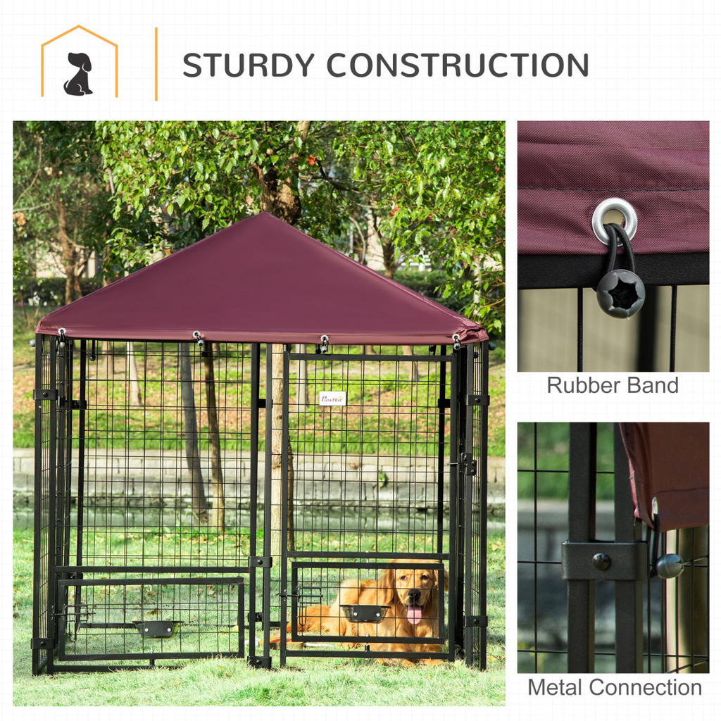 PawHut Outdoor Dog Kennel with Rotating Bowl Holders & Cover