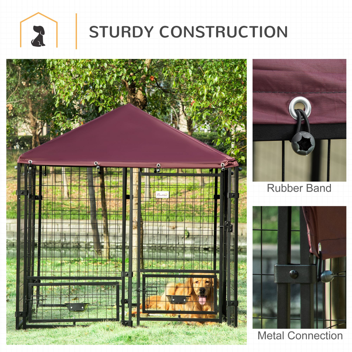 PawHut Outdoor Dog Kennel with Rotating Bowl Holders & Cover