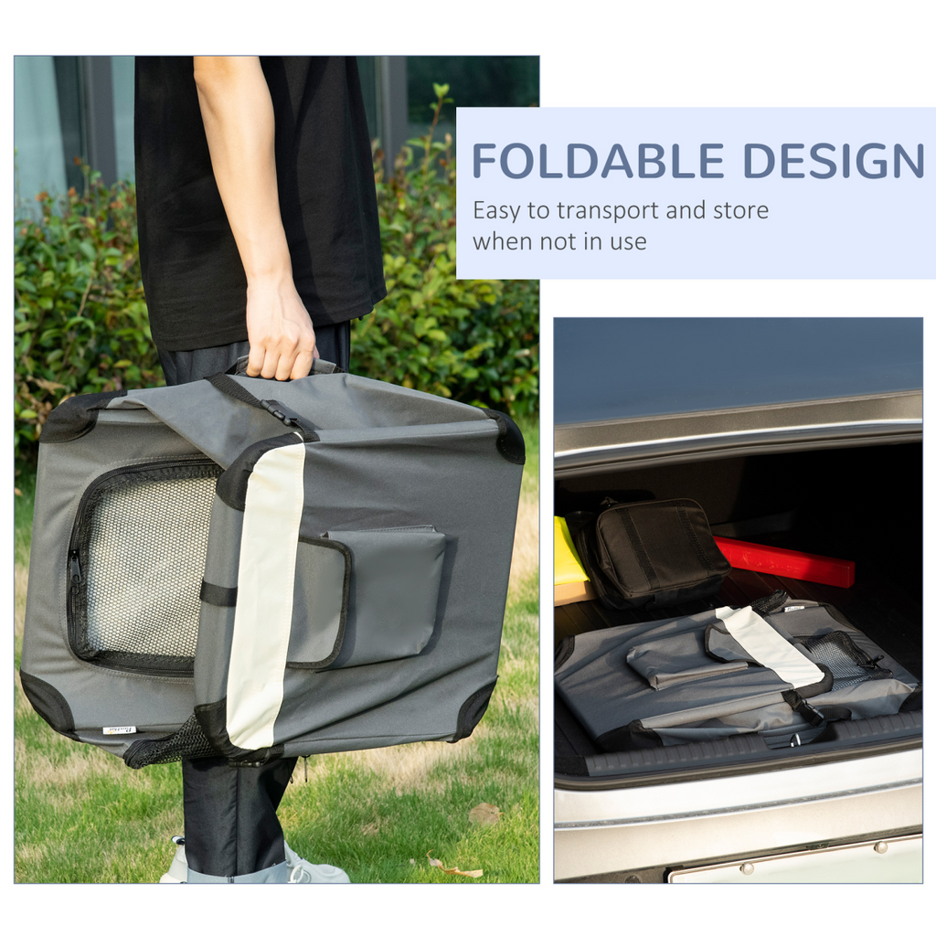 60cm Foldable Pet Carrier with Cushion - for Mini Dogs & Cats (Grey Pawhut)